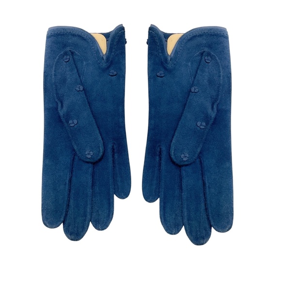 HERMES VINTAGE BLUE SUEDE GLOVES - Picture 3 of 8
